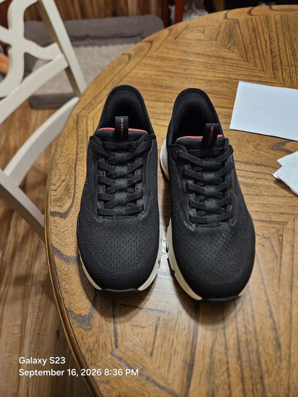 Skechers Black Knit Lace-Up Sneakers with White Sole